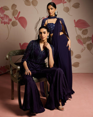 Blue lavender under bloom concept saree with cape