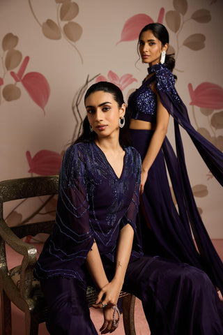 Blue lavender under bloom concept saree with cape