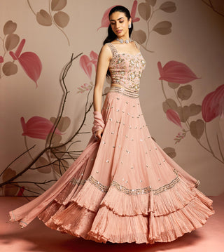 Pink camellia under bloom lehenga set
