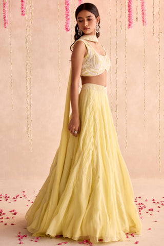 Yellow datura under bloom lehenga set
