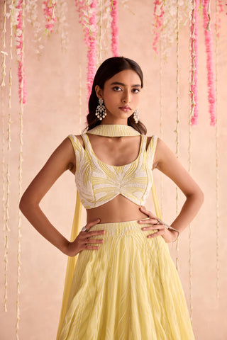 Yellow datura under bloom lehenga set