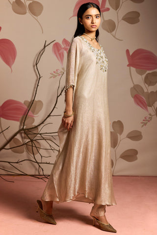 Gold golden shower under bloom kaftan set