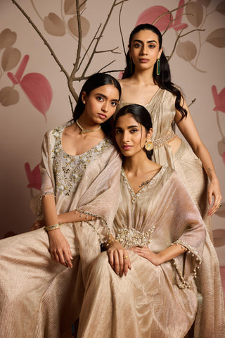 Gold hydrangea under bloom draped kaftan