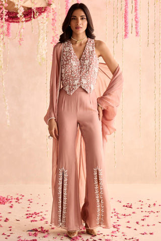 Pink gulaab under bloom cape set