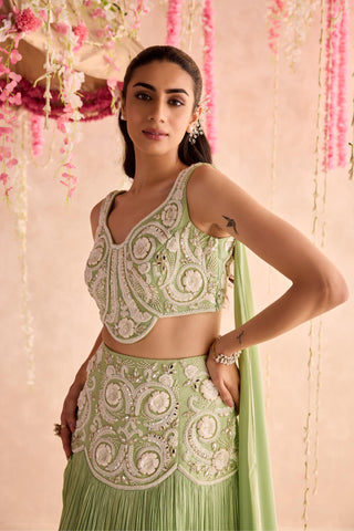Green jasmine under bloom lehenga set