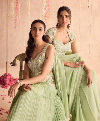 Green jasmine under bloom lehenga set