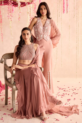 Pink nargis under bloom concept saree