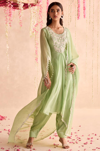 Green poppy under bloom straight suit set