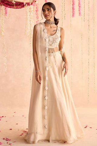 Ivory primrose under bloom lehenga with jacket