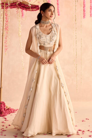 Ivory primrose under bloom lehenga with jacket