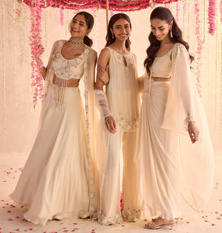 Ivory primrose under bloom lehenga with jacket