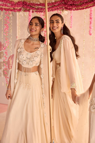 Ivory primrose under bloom lehenga with jacket