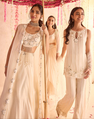 Ivory primrose under bloom lehenga with jacket