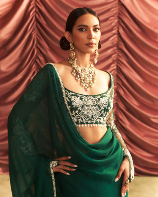 Embellished Choli with Emerald Green Organza Saree – Seema Thukral