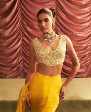 Ruffle Saree for Weddings – Chitra Yellow Choli by Seema Thukral