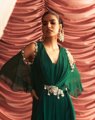 Sheetal emerald green embellished draped jumpsuit