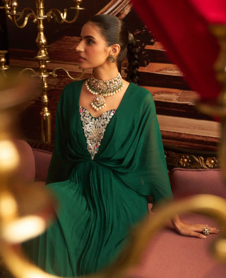 Sapna emerald green embellished draped dress