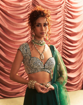 Simran emerald green embellished lehenga set