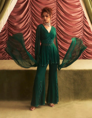 Seema emerald green embellished peplum and pants