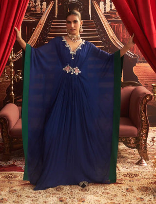Mohini electric blue embellished draped kaftan
