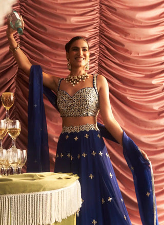 Chameli electric blue embellished choli, lehenga and dupatta