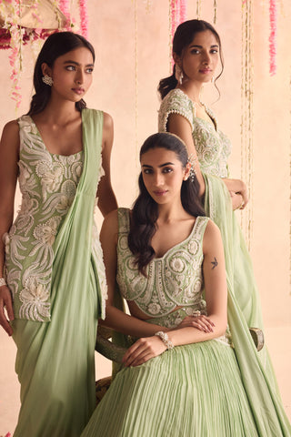 Green jasmine under bloom lehenga set