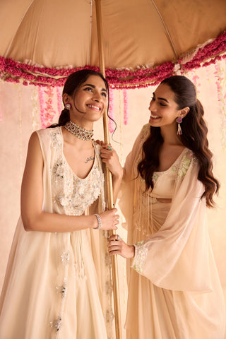 Ivory primrose under bloom lehenga with jacket