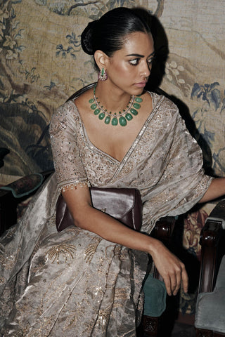 Saree Indian Wedding - Gray Silent Waterlillies by Matsya