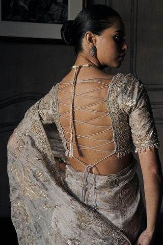 Saree Indian Wedding - Gray Silent Waterlillies by Matsya
