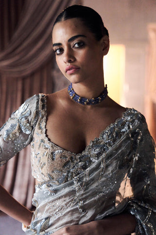 Tissue Saree Indian Wedding - Gray Royal Savannah by Matsya