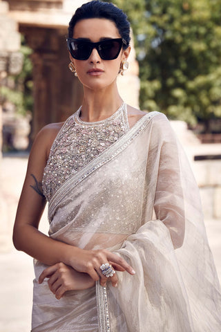 Ivory matsya tissue saree set