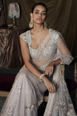 Saree Indian Wedding - Beige Midnight Masai Beige by Matsya