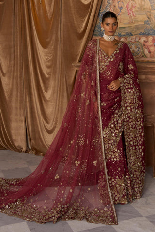 Saree Set Nizami Wear - Red Vintage Saree by Matsya