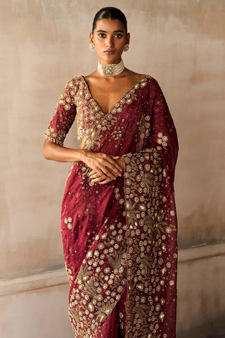 Saree Set Nizami Wear - Red Vintage Saree by Matsya