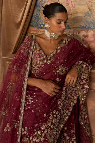 Saree Set Nizami Wear - Red Vintage Saree by Matsya