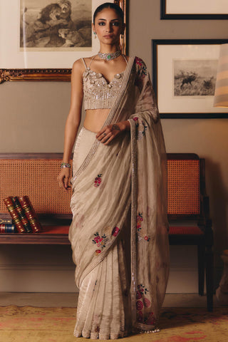 Beige couture parsi madonna saree