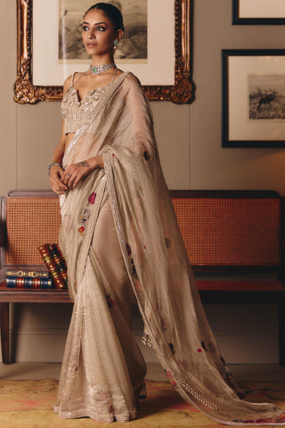 Beige couture parsi madonna saree