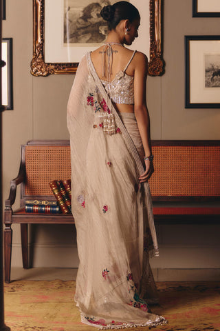 Beige couture parsi madonna saree