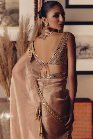 Peach couture aged peach sheeshrag saree