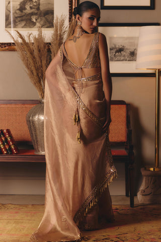 Peach couture aged peach sheeshrag saree