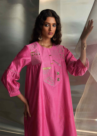 Bloom pink heavy booti kurta set