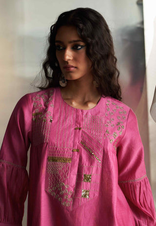 Bloom pink heavy booti kurta set