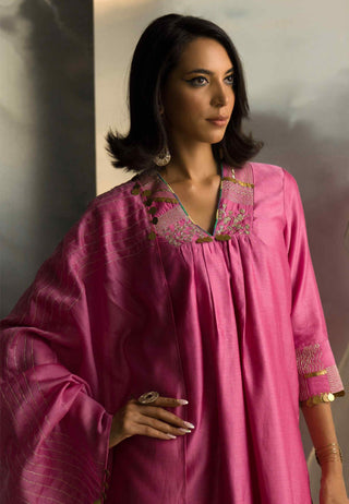 Bloom pink chanderi kurta set