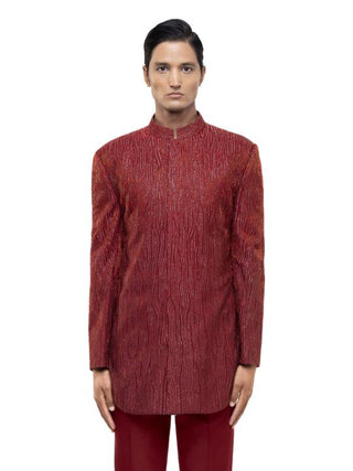 Red Metallic Embroidered Sherwani Set