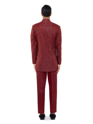 Red Metallic Embroidered Sherwani Set