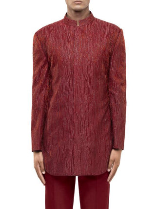 Red Metallic Embroidered Sherwani Set