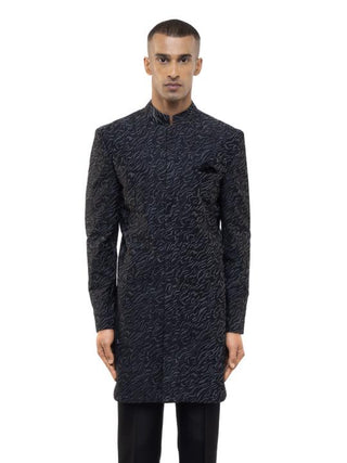 Black & Silver Metallic Embroidery Sherwani Set