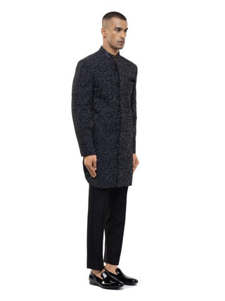 Black & Silver Metallic Embroidery Sherwani Set