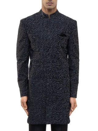 Black & Silver Metallic Embroidery Sherwani Set