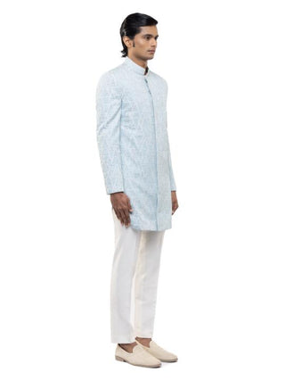 Light Blue Geometric Embroidered Sherwani Set